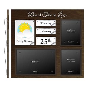 Date & Weather Board Featuring Two Portrait Letter MAGFrames and One Landscape Tabloid MAGFrame with Board Title - Bulletin Board