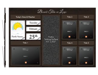 Date & Weather Board with Four Portrait Letter MAGFrames and One Landscape Tabloid plus Forbo Tacking Surface with Titles